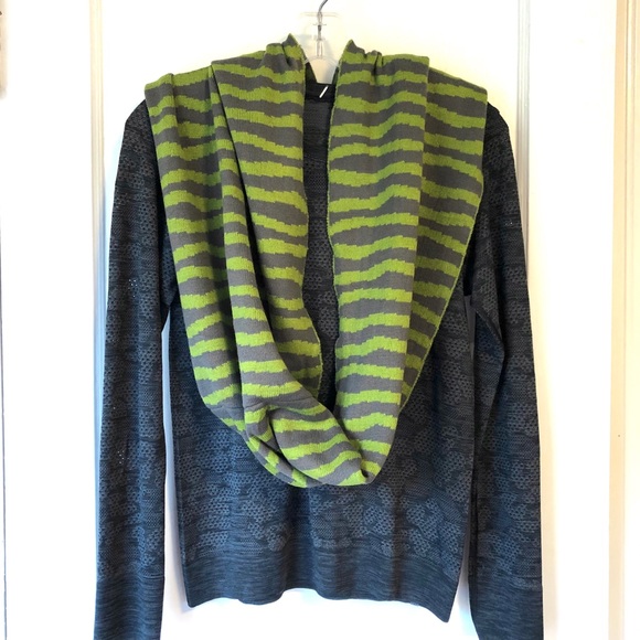 Striped Knit Infinity Scarf - Dark Grey and Green - Picture 2 of 7